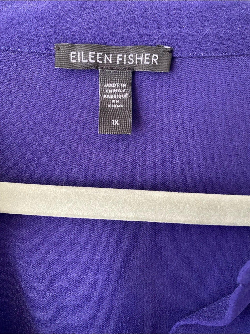 Eileen Fisher 100% Silk Band Collar Button Down Shirt Deep Purple 1X Minimalist - Picture 7 of 11